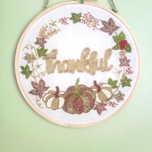 ACORN + OAK Harvest Collection Beaded Thankful Embroidered Holiday Wall Art NWT